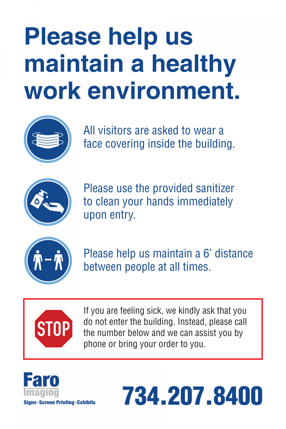 COVID Safety Signage and Floor Graphics – Faro Imaging