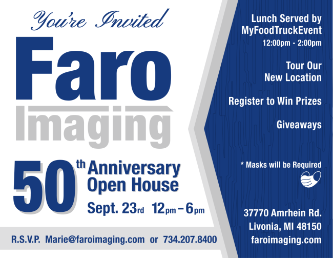 You're invited to Faro Imaging's 50th Anniversary and Open House on September 23 from 12 pm to 6 pm